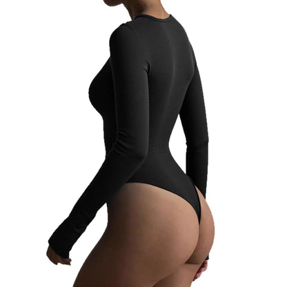 Damen Langarm-Bodysuit mit Knöpfen Elegantes Design