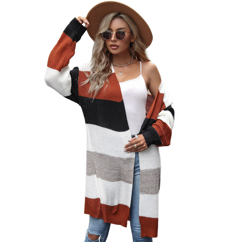 Damen Strickjacke Farbblock-Design Großzügiger Schnitt