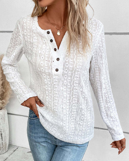 Damen Langarmshirt Nostalgisches Knopfdetail Norvielle