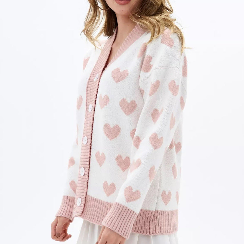 Damen Strickjacke Herzmuster Knöpfe Norvielle