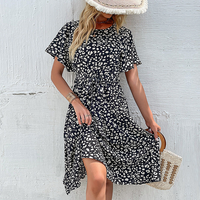 Damen Midikleid Tiermuster Sommer Norvielle