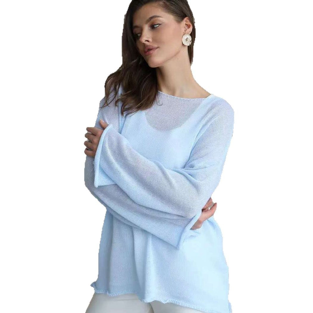 Damen Off-Shoulder Pullover Feinstrick Weit Schnitt Beige