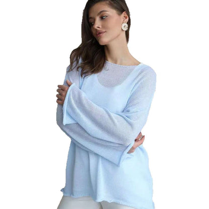 Damen Off-Shoulder Pullover Feinstrick Weit Schnitt Beige