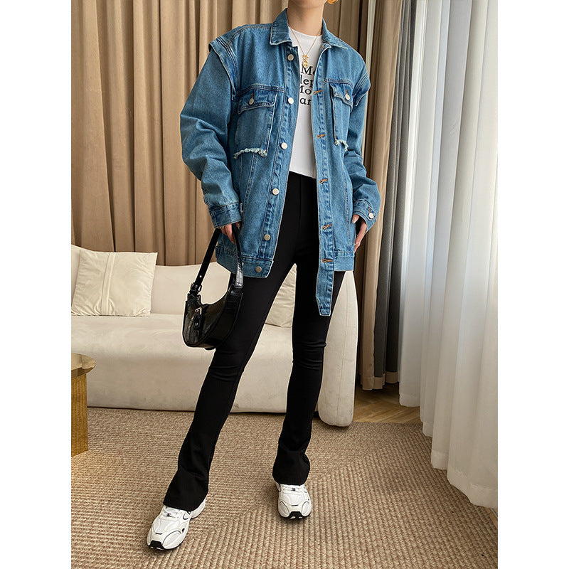 Damen Denim-Jacke Lässig Mit Knöpfen Und Taschen