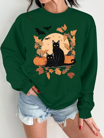 Damen Sweatshirt Herbstlich Katzen Kürbis Design Norvielle