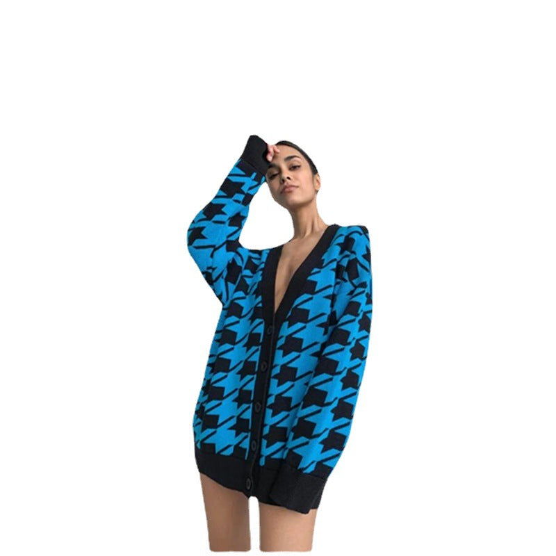 Damen Strickjacke Hahnentrittmuster Norvielle