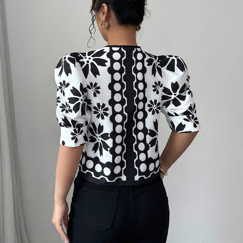 Damen Bluse Floralmuster Schleifenbindung Norvielle