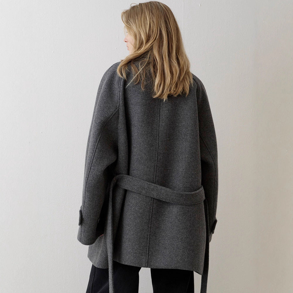 Damen Wollmantel mit Hochkragen und Taillengürtel Norvielle