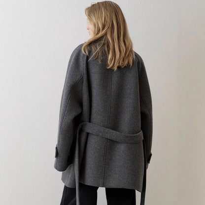 Damen Wollmantel mit Hochkragen und Taillengürtel Norvielle
