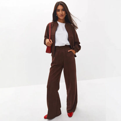 Damen Freizeit-Loungewear-Set mit Reißverschluss Weite Passform