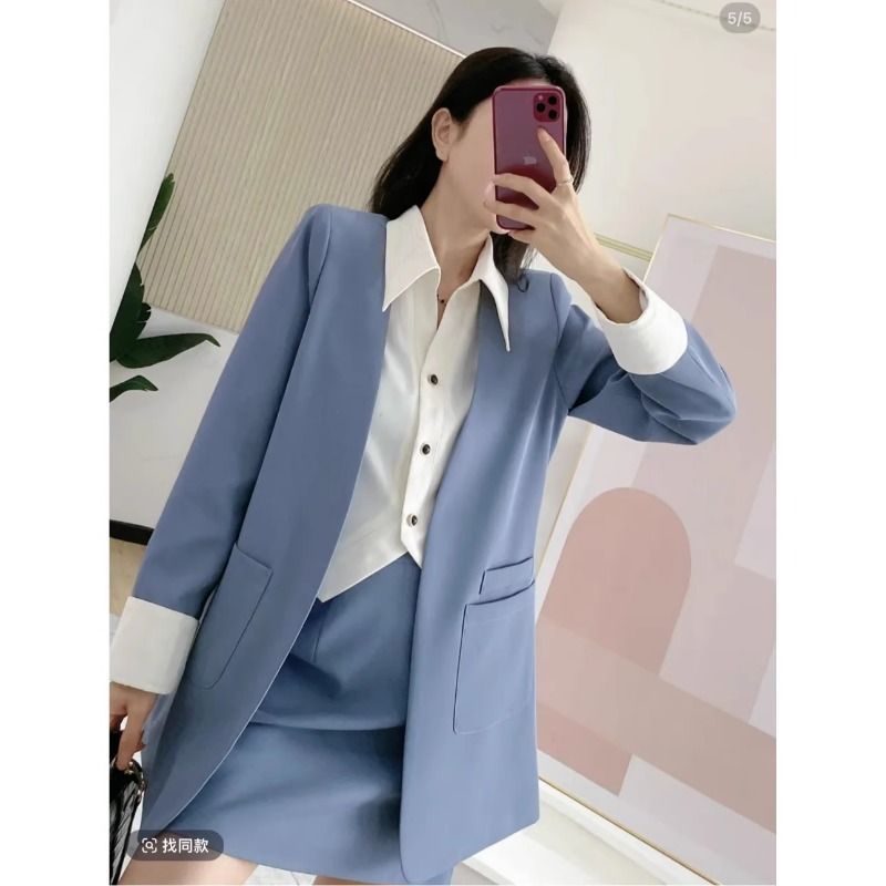 Damen Blazer Ensemble mit Kragen und Taschen