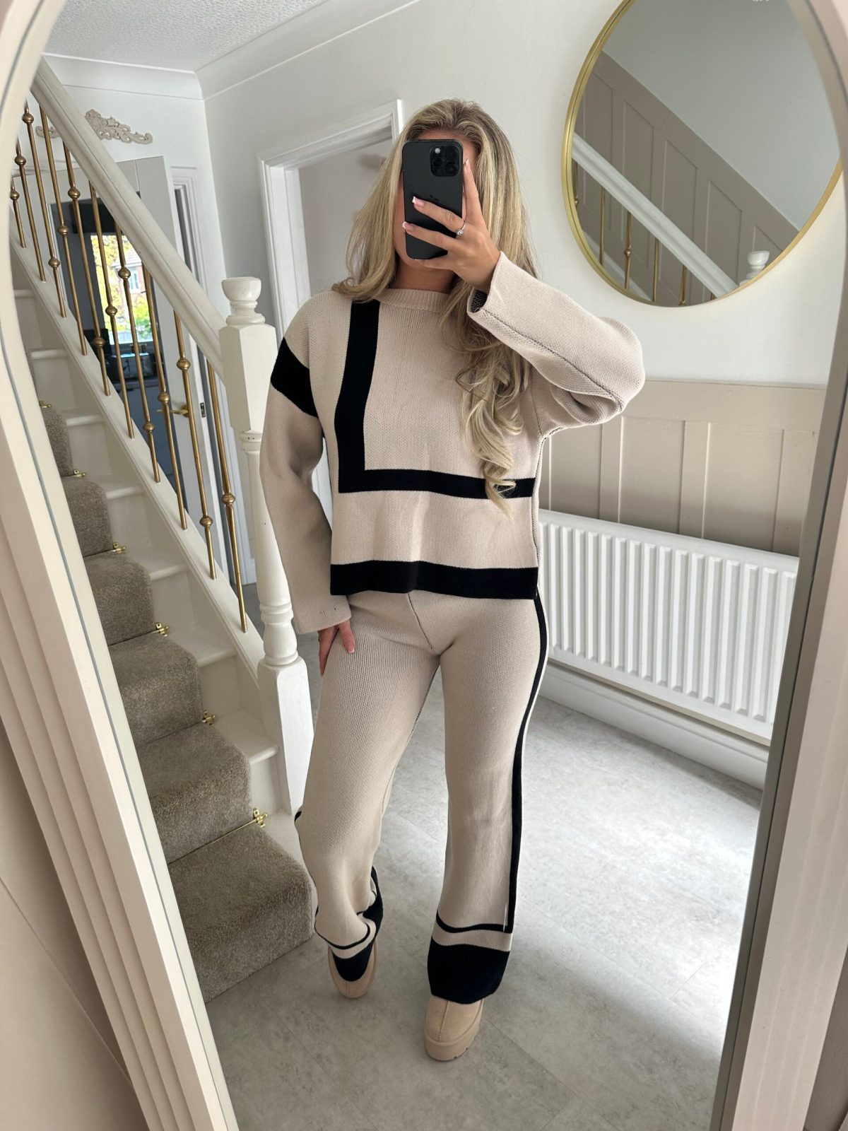 Damen Strick-Loungewear-Set geometrisches Muster Norvielle