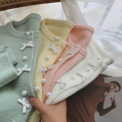 Damen Strickjacke Kuschelig Perlenknöpfe Beige