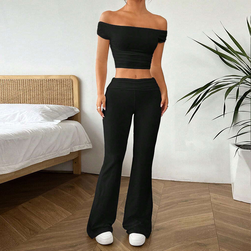 Norvielle Damen Crop- und High-Waist-Hosen Set