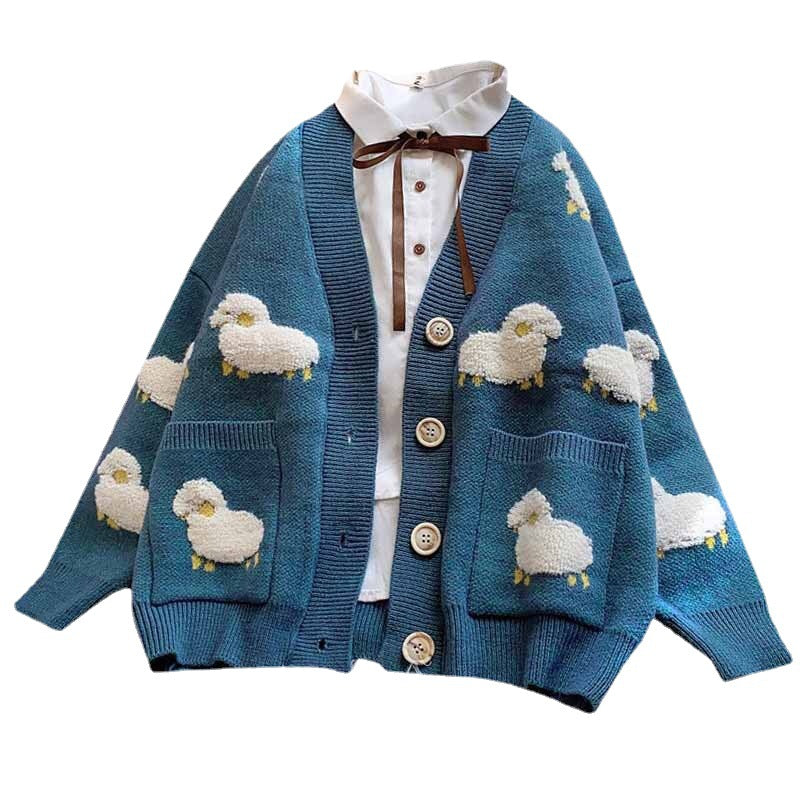 Damen Strickjacke Tiermotiv Große Knöpfe Norvielle