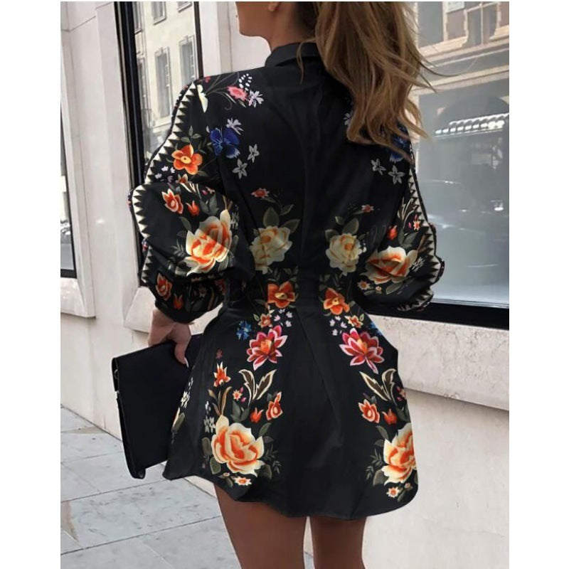 Damen Blusenkleid Floralmuster Voluminöse Ärmel Norvielle