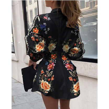 Damen Blusenkleid Floralmuster Voluminöse Ärmel Norvielle
