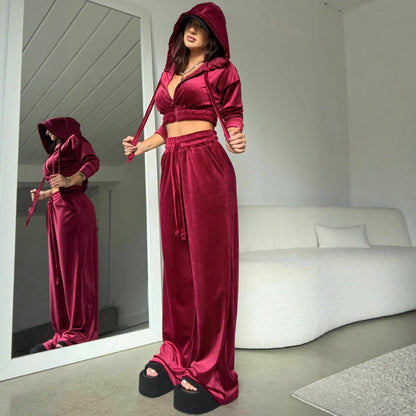 Damen Sportanzug Velours Hoodie und Rock mit Kapuze Elastischer Bund