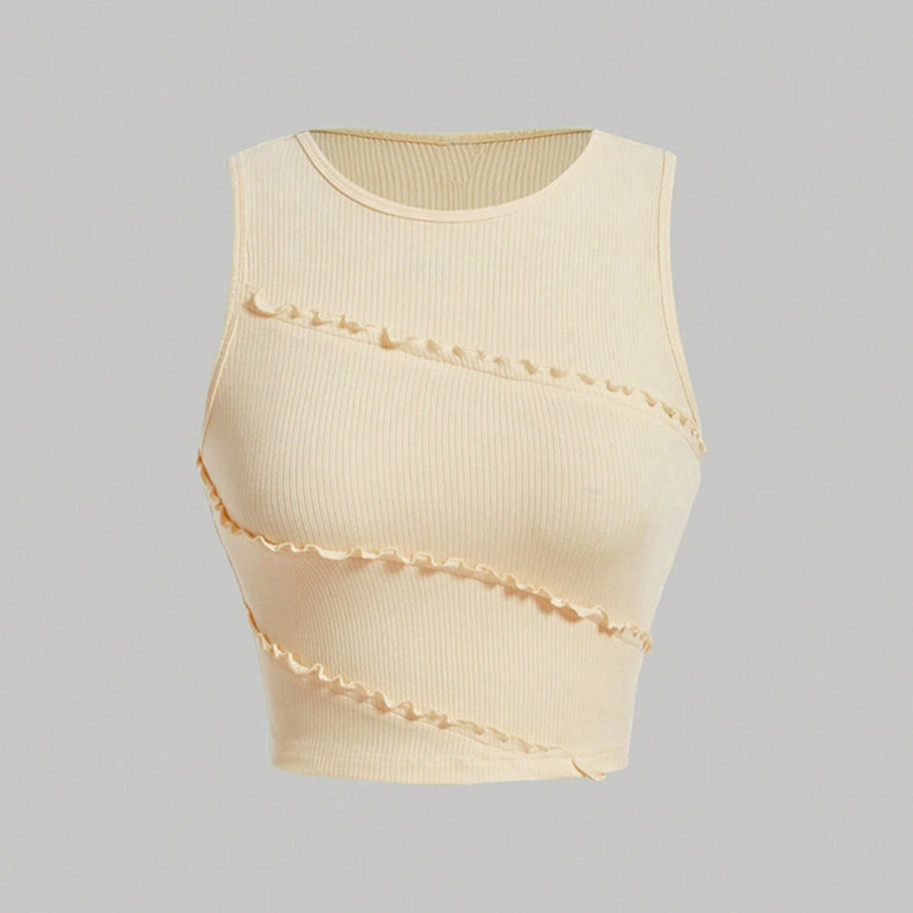 Damen Cropped Rüschendetails Modisch Rosa - Norvielle
