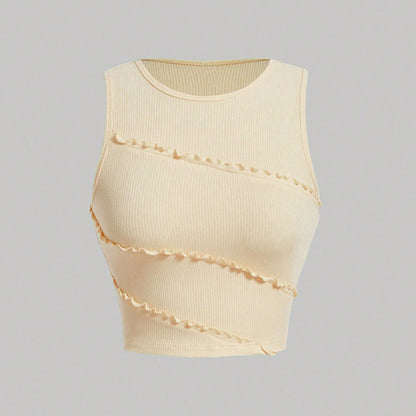 Damen Cropped Rüschendetails Modisch Rosa - Norvielle
