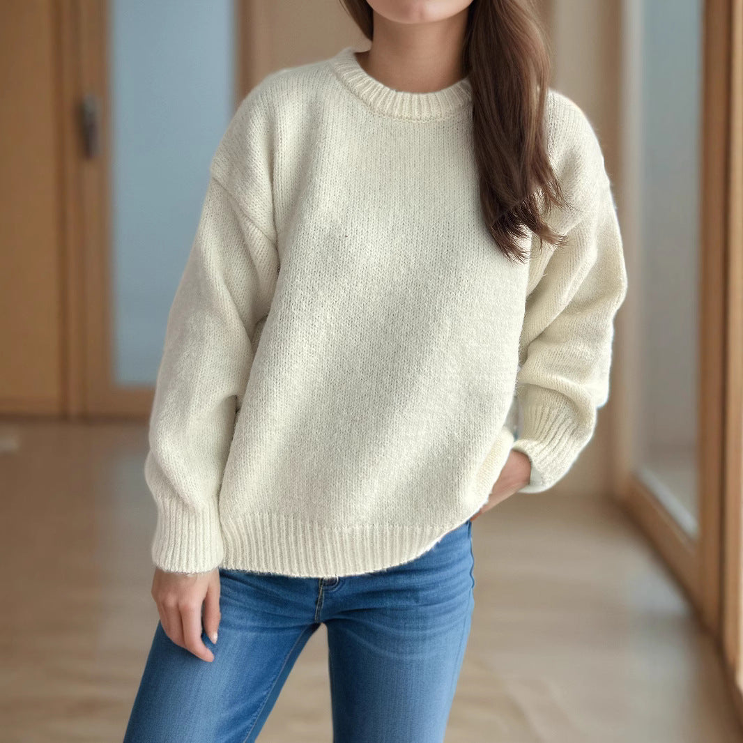 Damen Grobstrickpullover Moderner Schnitt Großzügige Ärmel Beige