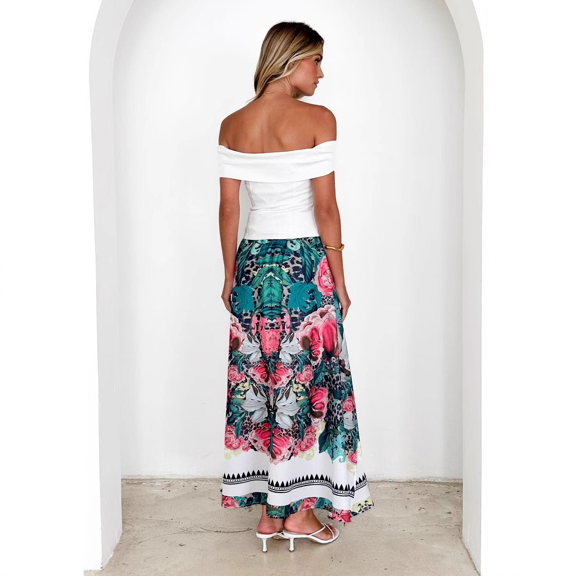 Damen Maxirock Floral Norvielle Mit Gürtel