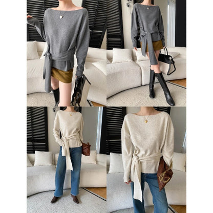 Damen Wollpullover mit Bindegürtel Norvielle