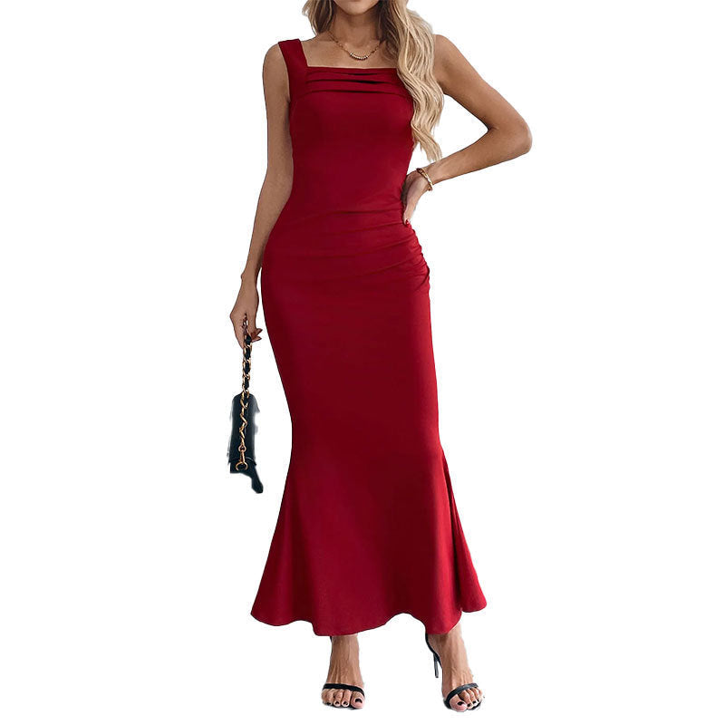 Damen Maxikleid Figurbetont U-Ausschnitt Elegantes Design