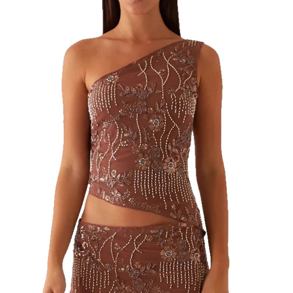 Damen Oberteil Asymmetrisch Florales Strassdesign