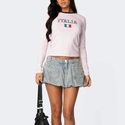 Damen Langarmshirt Italienischer Schriftzug Modernes Design Norvielle - Norvielle