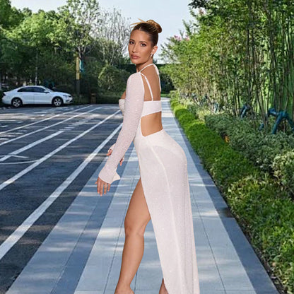 Damen Maxikleid mit schimmernden Details und Seitenschlitz Norvielle