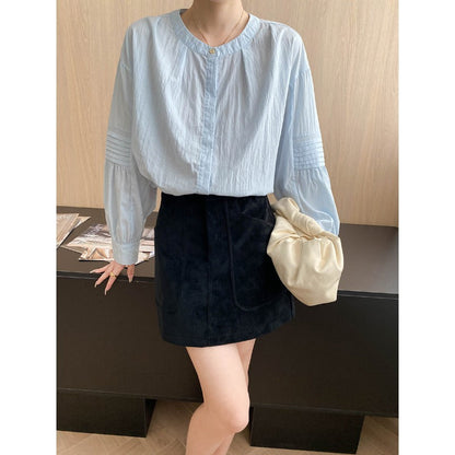 Damen Bluse mit Puffärmeln und Knöpfen Norvielle