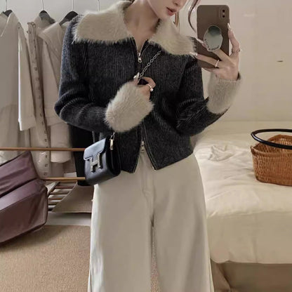 Damen Strickjacke Norvielle Reißverschluss Luxuskragen