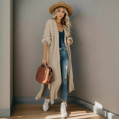 Damen Strickcardigan Lässig Offene Kanten Beige
