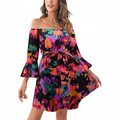 Damen Off-Shoulder-Kleid Bunt Muster - Norvielle