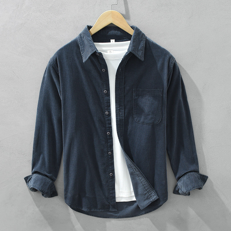 Herren Hemd Retro Cord Struktur Knopfleiste