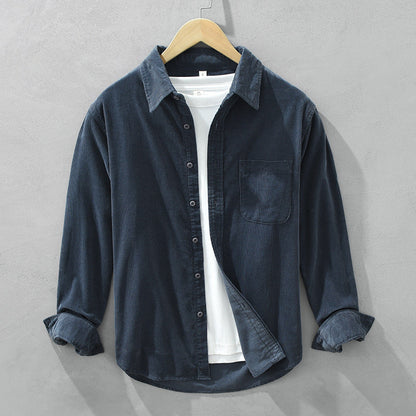 Herren Hemd Retro Cord Struktur Knopfleiste