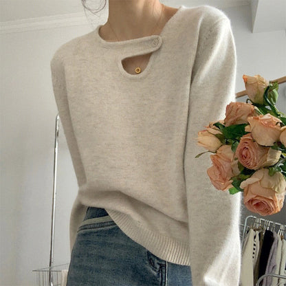 Damen Pullover Lässiger Schnitt Mit Knopfdetail Beige - Norvielle