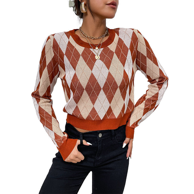 Damen Strickpullover Rautenmuster Lässiger Schnitt Norvielle