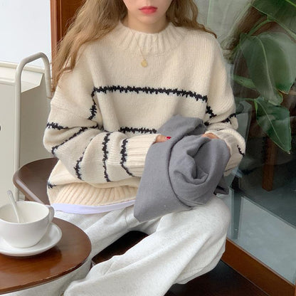 Damen Oversized Pullover Gestreift Weich Norvielle