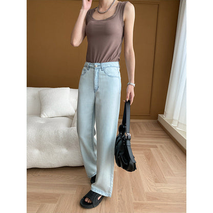 Damen Highwaist Jeans Weite Bein Lässiger Schnitt