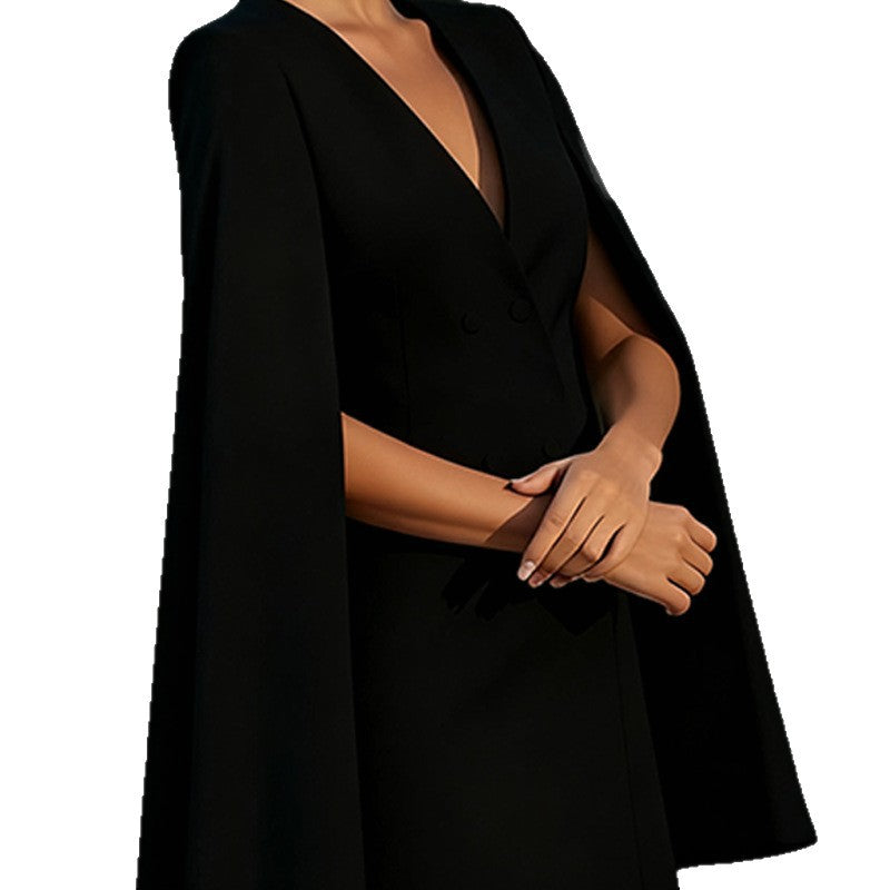 Damen Überwurfkleid mit Kapuze Doppelknopfleiste Norvielle