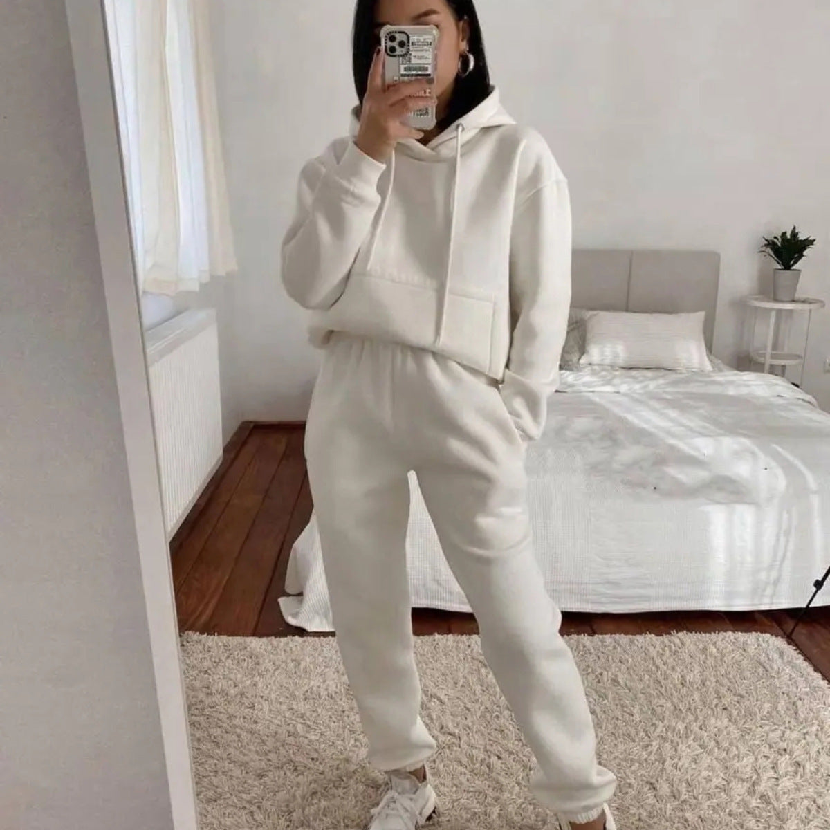 Damen Fleece-Joggingset mit Kapuze Elastisch Norvielle