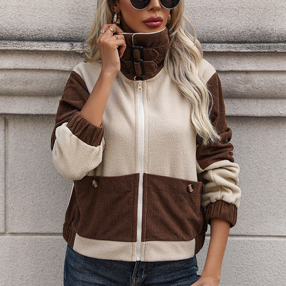 Damen Fleecejacke Abnehmbare Kapuze Kontrastdetails Norvielle
