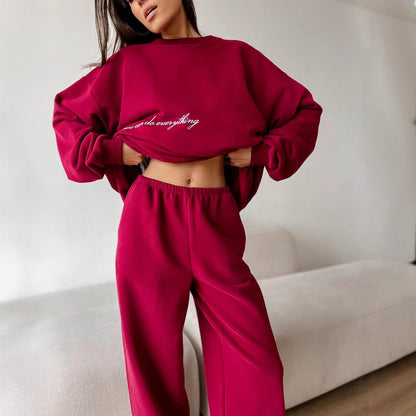 Damen Sweatshirt-Hosen-Set Elastischer Bund Bequem Grau
