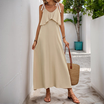 Damen Maxikleid Voluminöse Rüschen Verstellbare Träger Norvielle - Norvielle