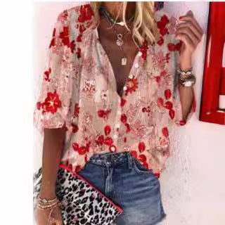 Damen Bluse Transparent Floral Stickerei Übergroß Norvielle