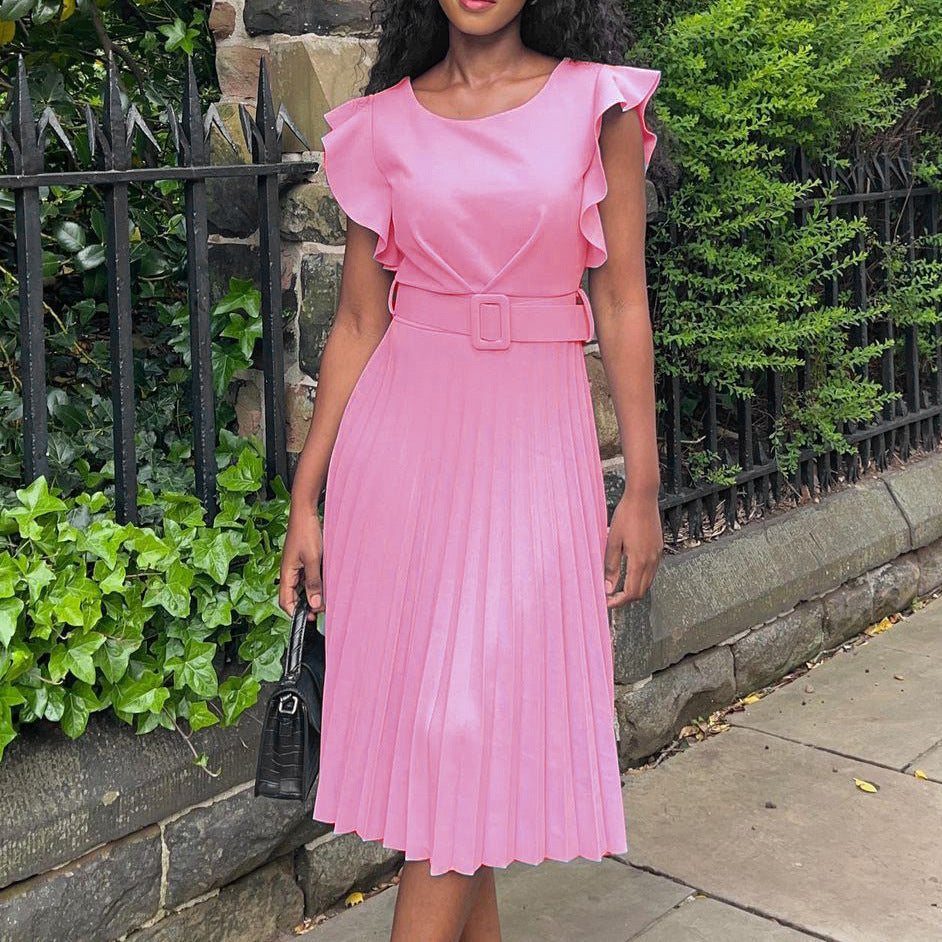 Damen Plissee-Kleid mit Faltenrock und Gürtel - Norvielle