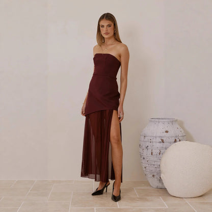 Damen Abendkleid Asymmetrischer Schnitt mit Schlitz Norvielle