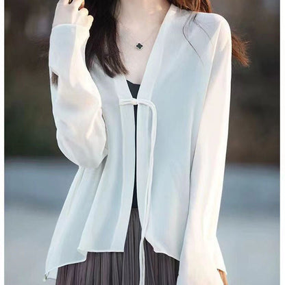Damen Bluse transparent mit Bindegürtel romantisch